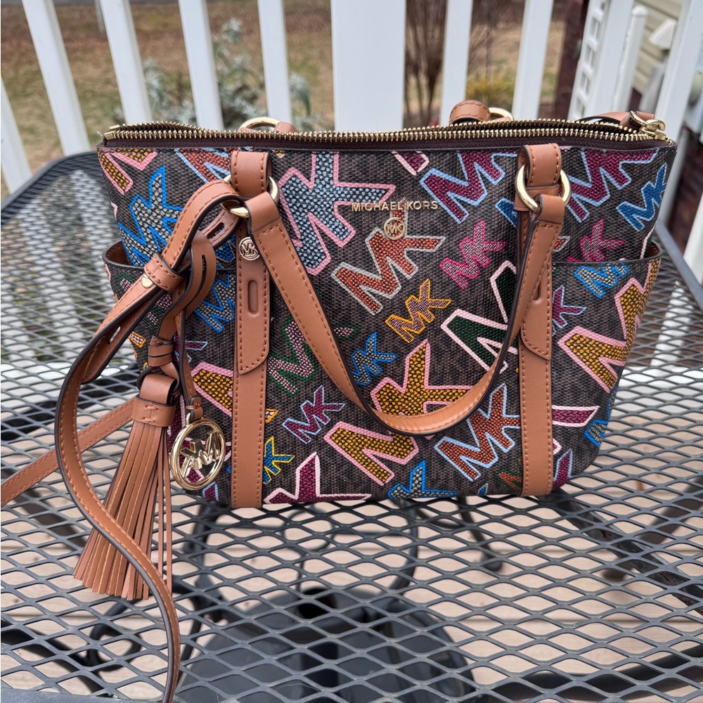 Michael Kors Multicolor Satchel with Tan Accents